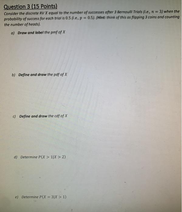 Solved Question 3 15 Points Consider The Discrete Rv X Chegg Com