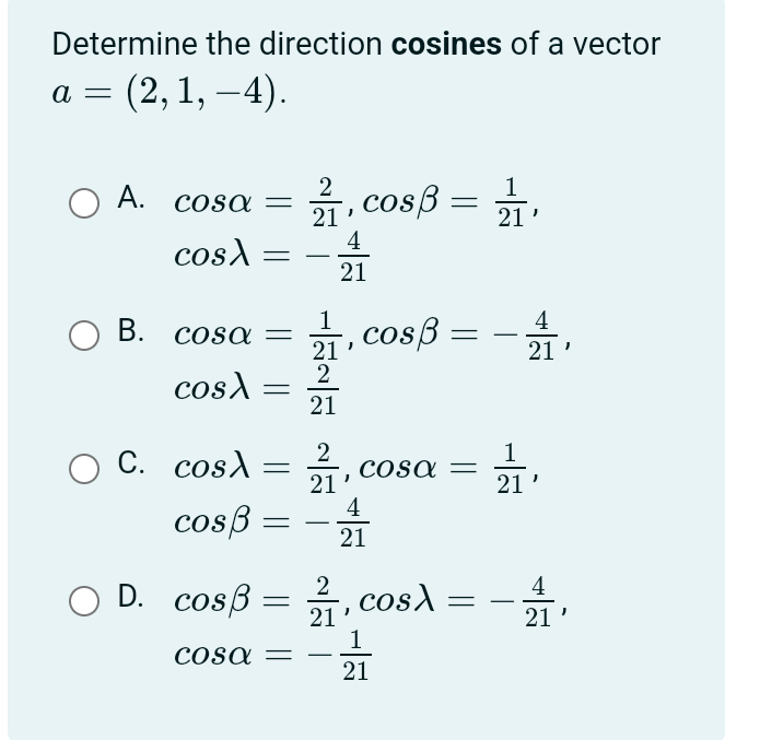 Solved Determine the direction cosines of a vector | Chegg.com
