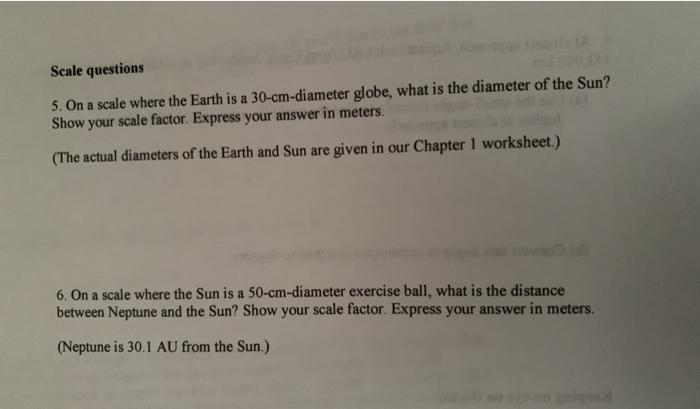 Solved Scale questions 5. On a scale where the Earth is a | Chegg.com