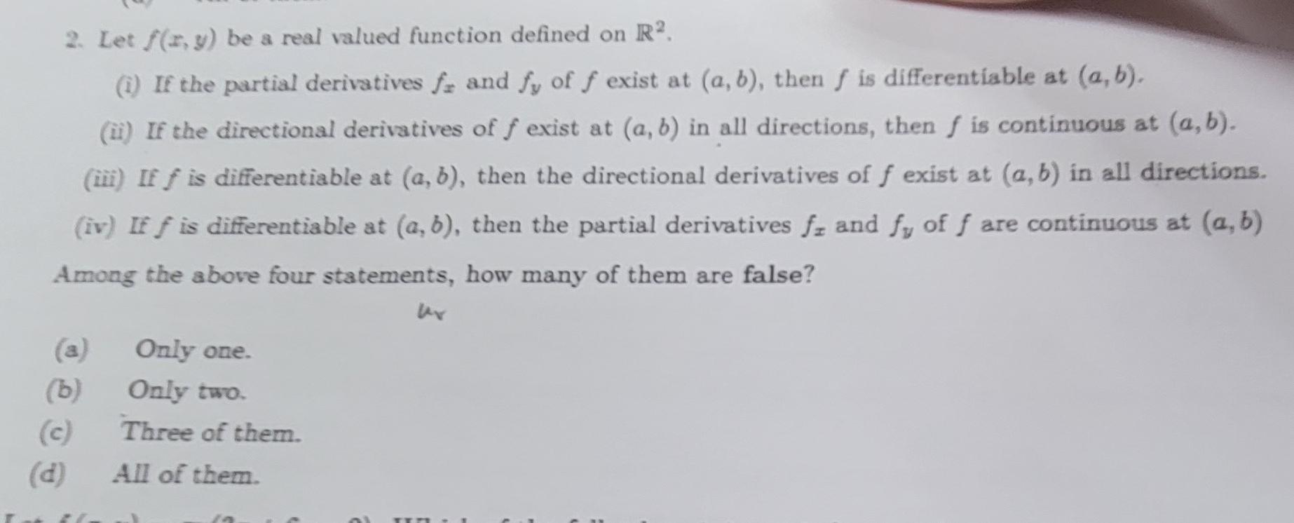 Solved 2. Let f(x,y) be a real valued function defined on | Chegg.com