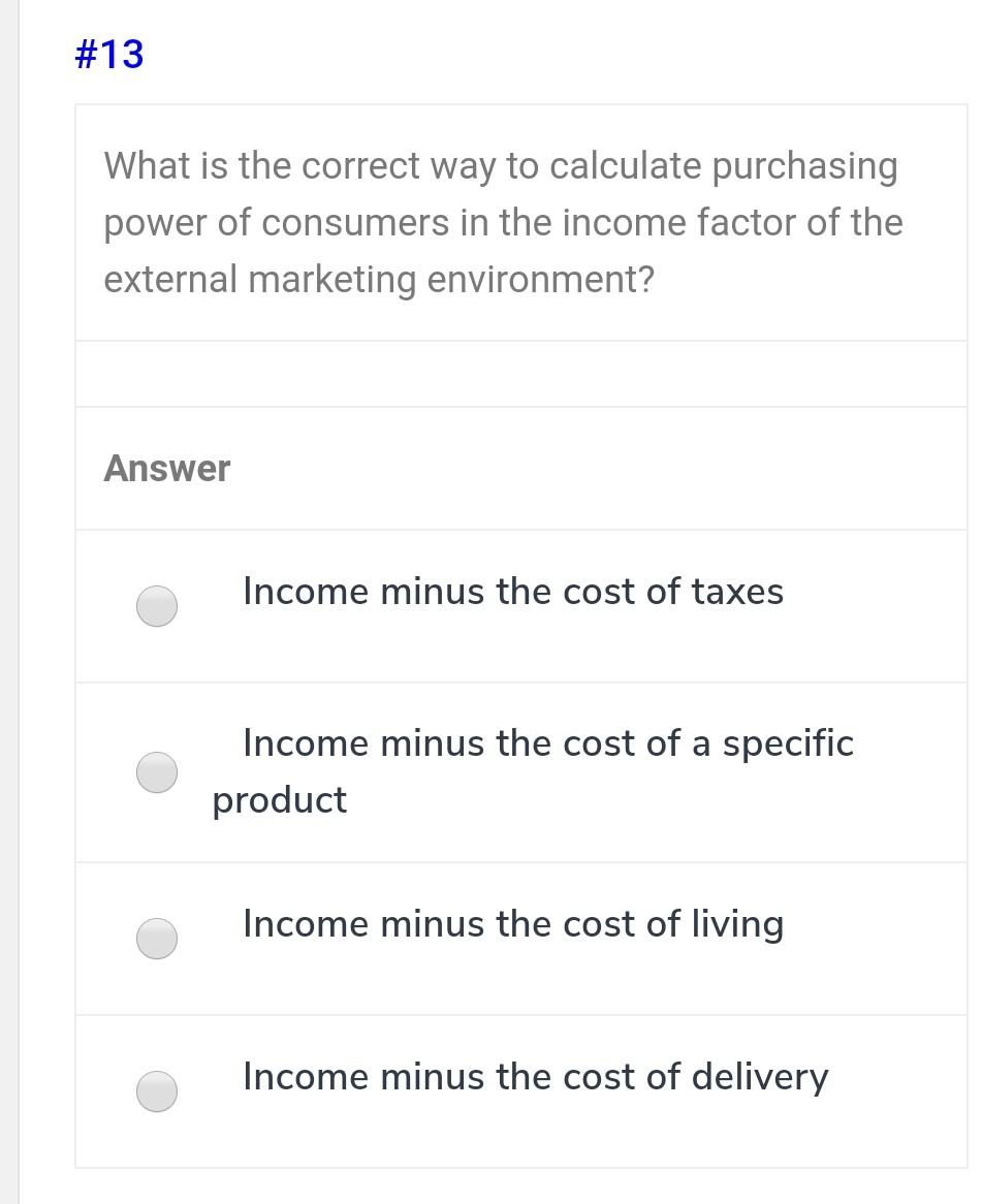Solved #13 What is the correct way to calculate purchasing | Chegg.com