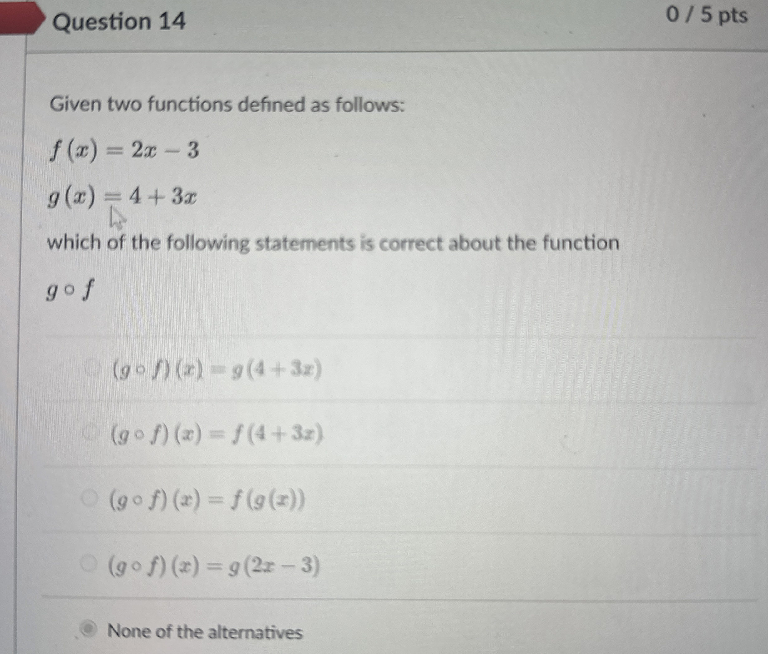 Solved Question 1405 ﻿ptsGiven two functions defined as | Chegg.com