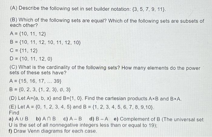 Solved (A) Describe The Following Set In Set Builder | Chegg.com