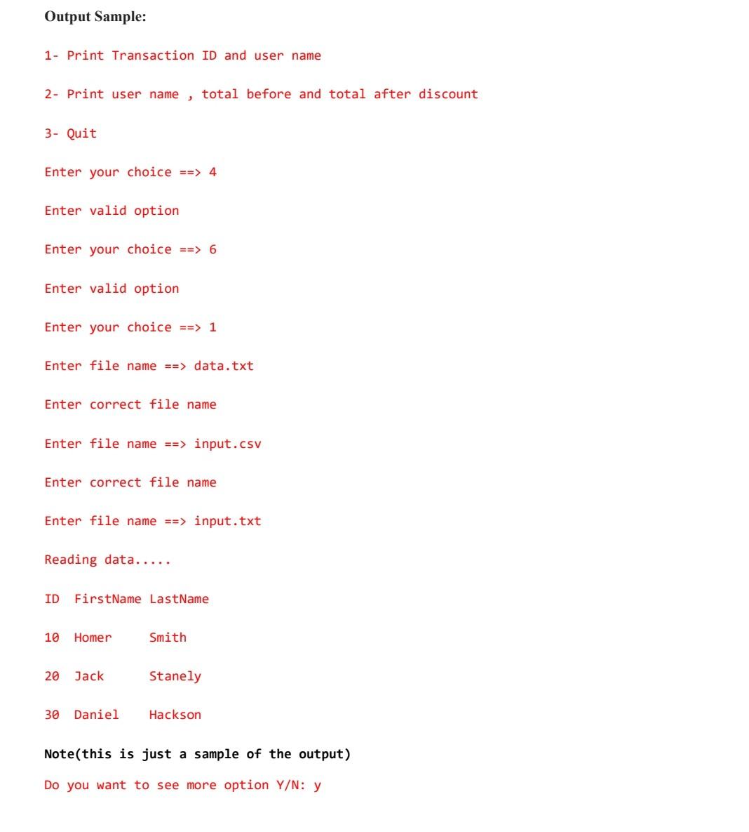Solved Output Sample: 1- Print Transaction ID and user name | Chegg.com