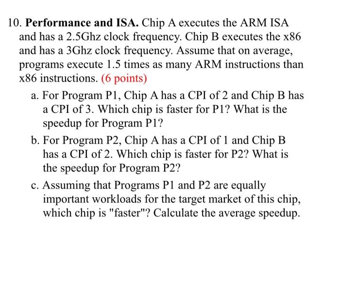 Solved 0. Performance and ISA. Chip A executes the ARM ISA | Chegg.com