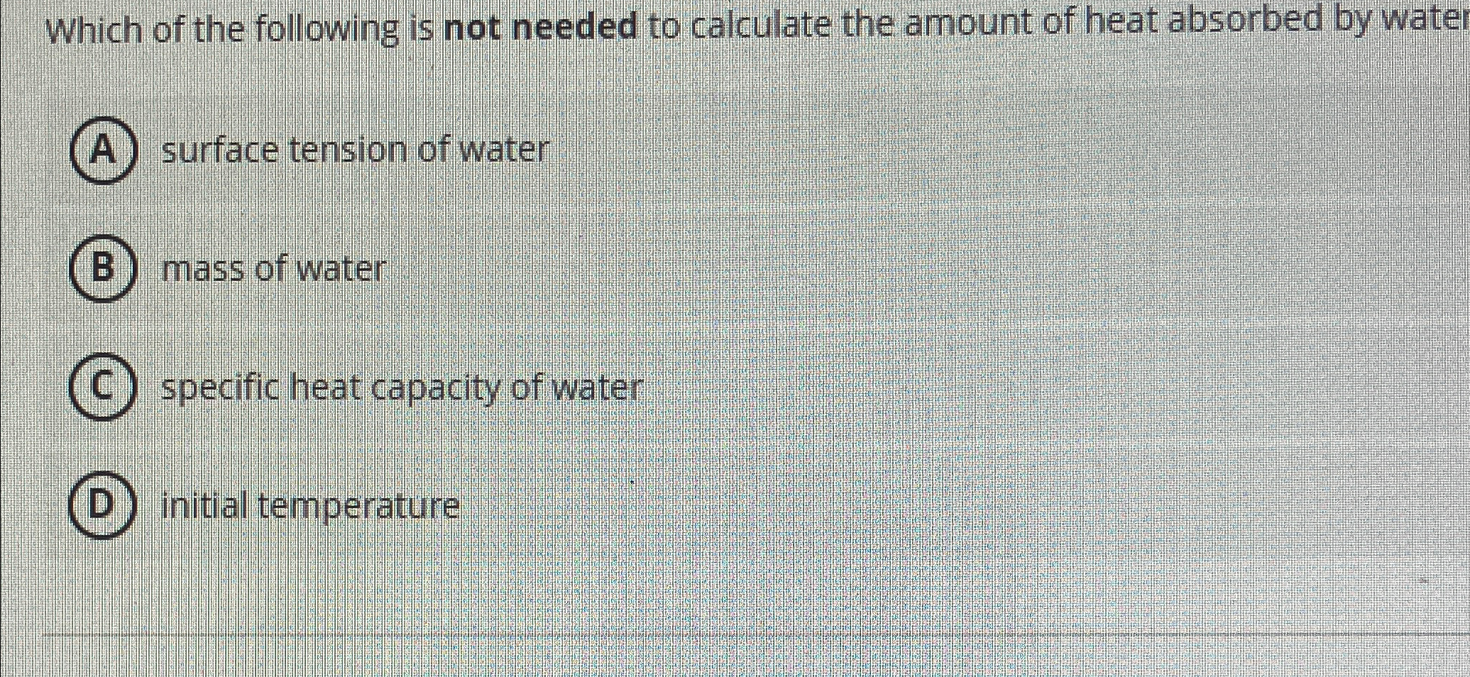 Solved Which of the following is not needed to calculate the | Chegg.com