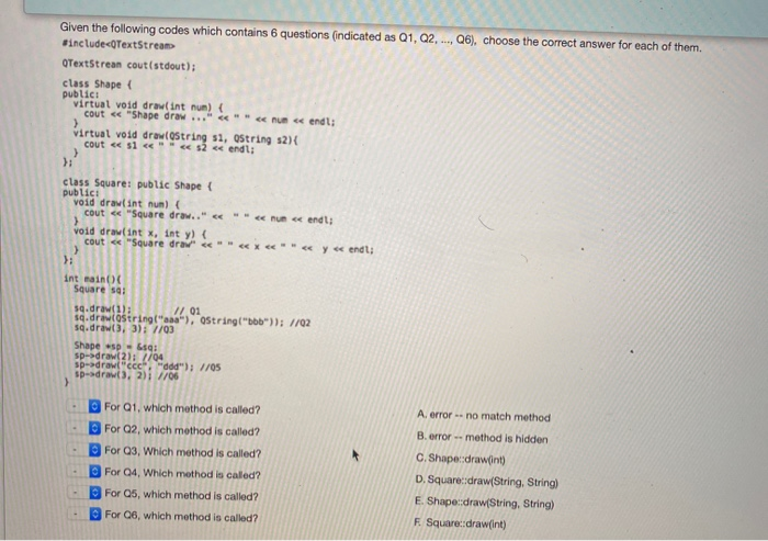 Solved Given the following codes which contains 6 questions | Chegg.com