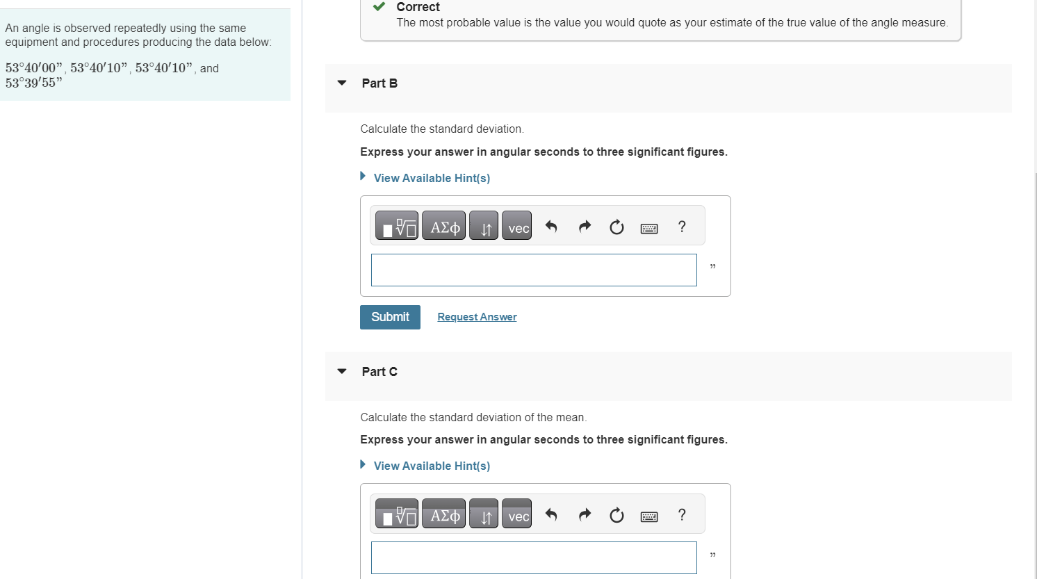 Solved An angle is observed repeatedly using the | Chegg.com