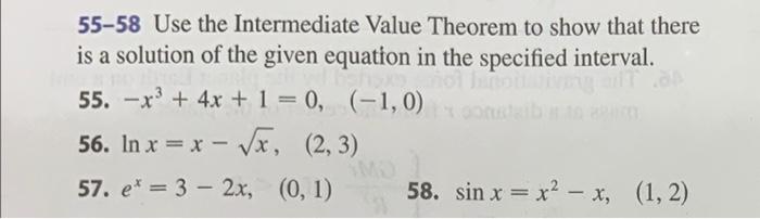 Solved 55-58 Use the Intermediate Value Theorem to show that | Chegg.com