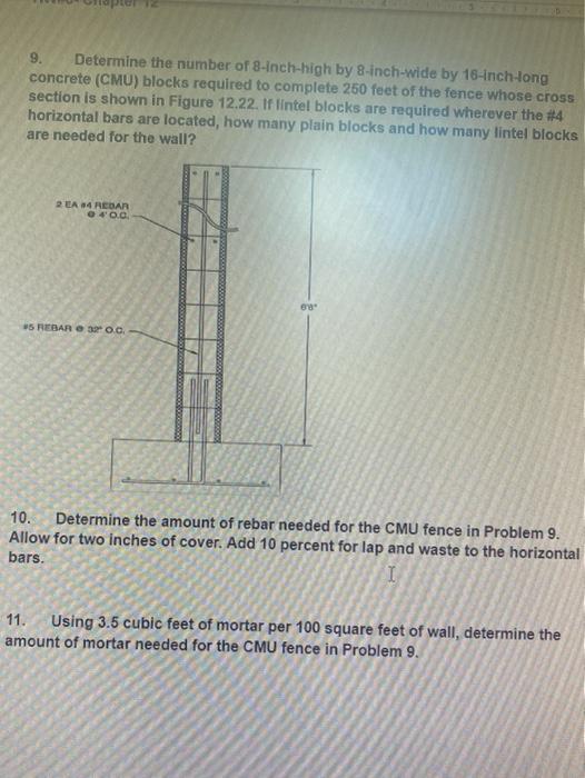 Solved 9. Determine the number of 8-inch-high by 8 | Chegg.com