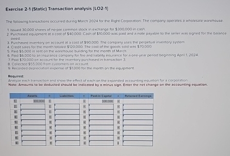 Solved How to solve Exercise 2-1 (Static) Transaction | Chegg.com
