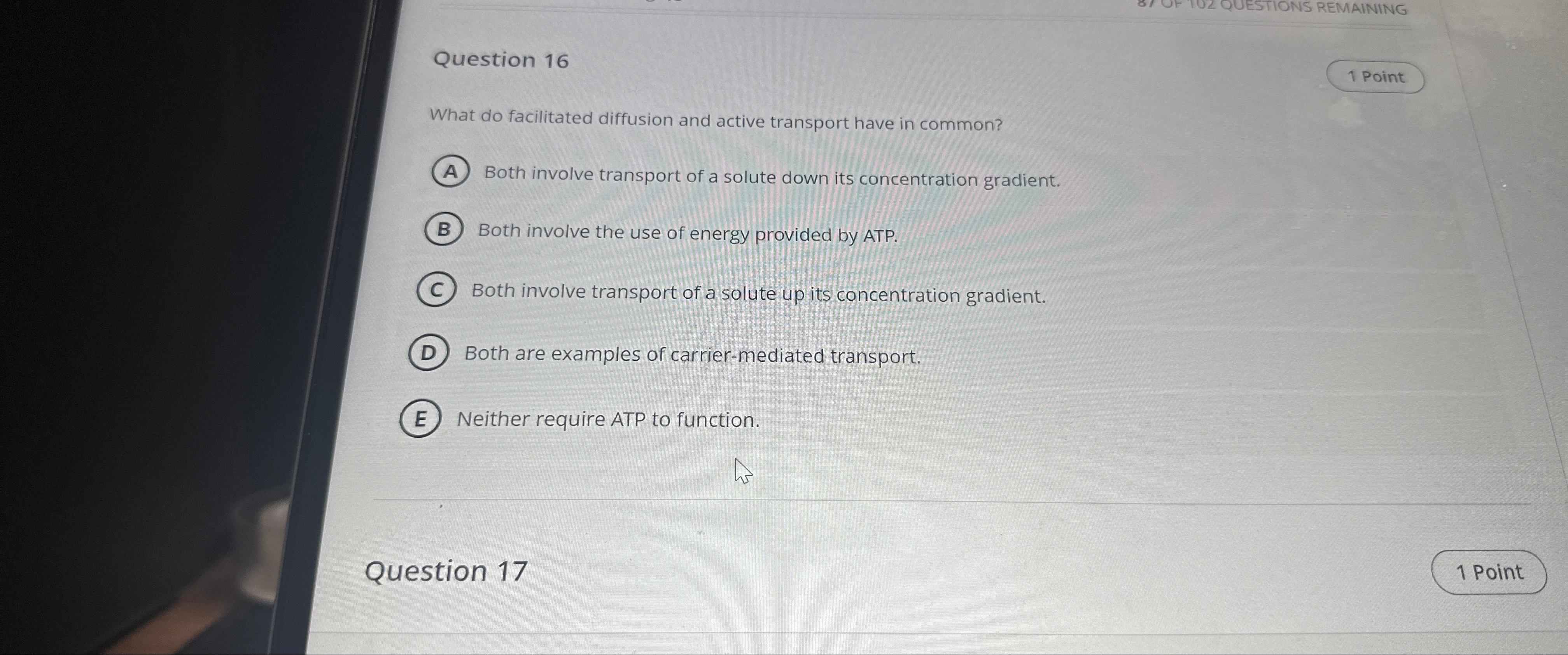 Solved Question 161 ﻿pointwhat Do Facilitated Diffusion And 