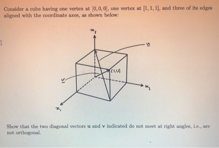 Solved Consider a cube having one vertex at [0,0,0], one | Chegg.com