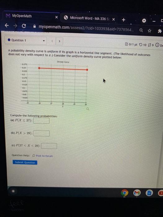Solved M MyOpenMath Microsoft Word - MA 336 S: X + € → C | Chegg.com