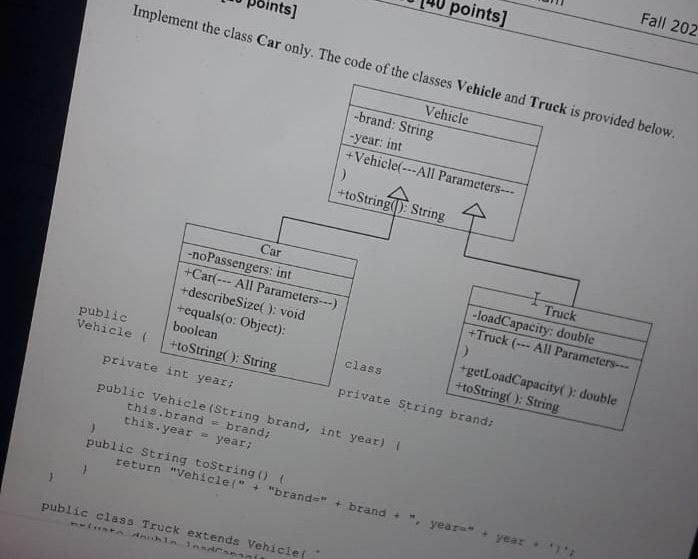 Solved nts] points] Fall 202 Implement the class Car only. | Chegg.com