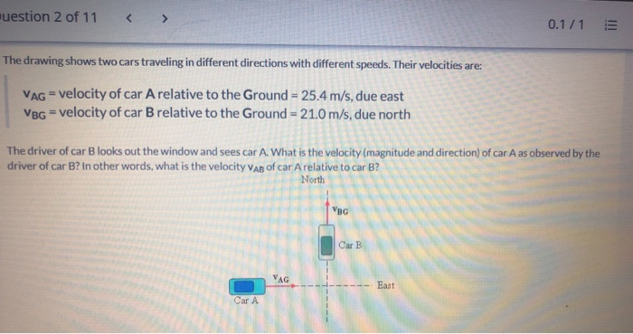 Solved Muestion 2 Of 11 0.1/1 The Drawing Shows Two Cars | Chegg.com