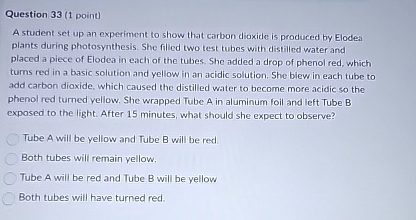 Solved Question 33 (1 ﻿point)A student set up an experiment | Chegg.com