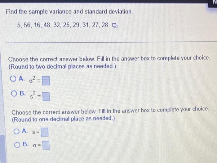 Solved Find The Sample Variance And Standard Deviation. | Chegg.com