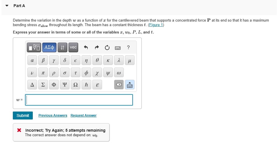 Solved Part ADetermine the variation in ﻿the depth w as ﻿a | Chegg.com