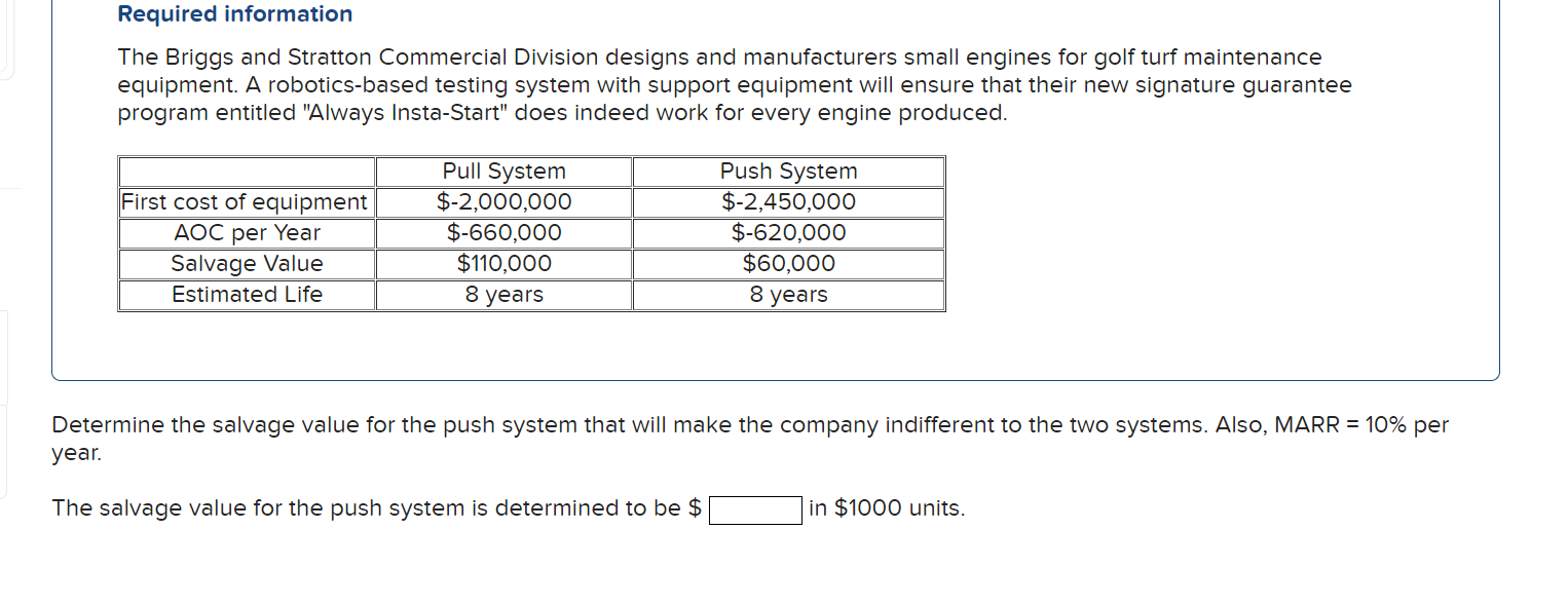 Solved Required InformationThe Briggs And Stratton | Chegg.com