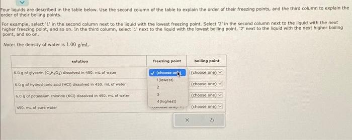 Solved Four liquids are described in the table below. Use | Chegg.com