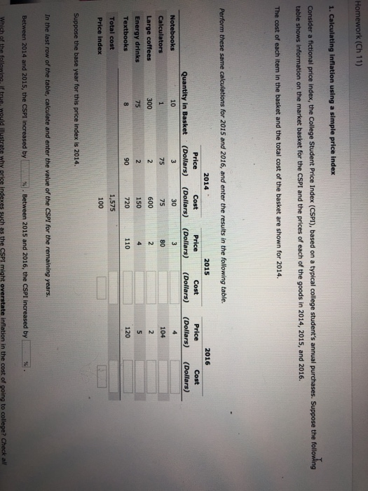 Solved Homework (Ch 11) 1. Calculating Inflation using a