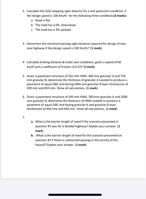 Solved 2. Calculate the total stopping sight distance for a | Chegg.com