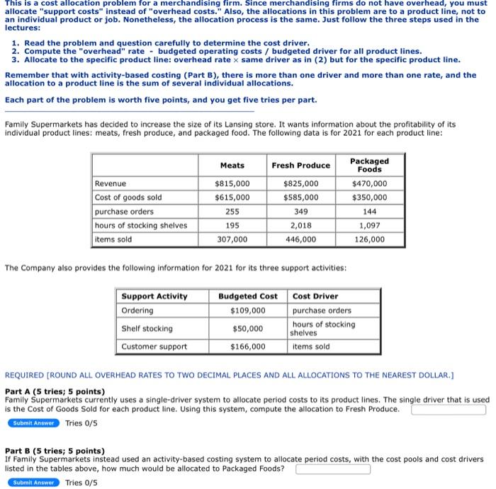 Solved This is a cost allocation problem for a merchandising