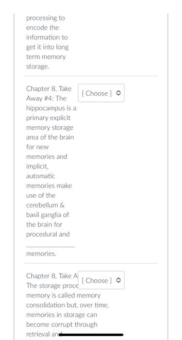 Solved Chapter 8, Take Away \#1: [Choose] Memories are of | Chegg.com