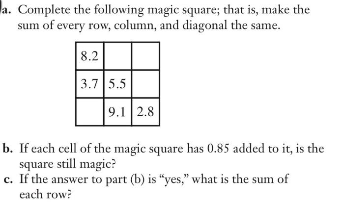 Solved a. Complete the following magic square that is make