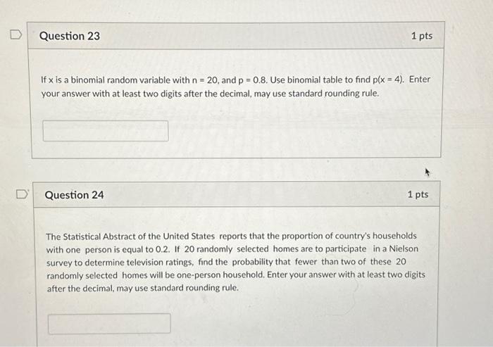 Solved If x is a binomial random variable with n=20, and | Chegg.com