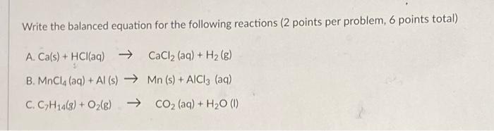 Solved Write The Balanced Equation For The Following | Chegg.com