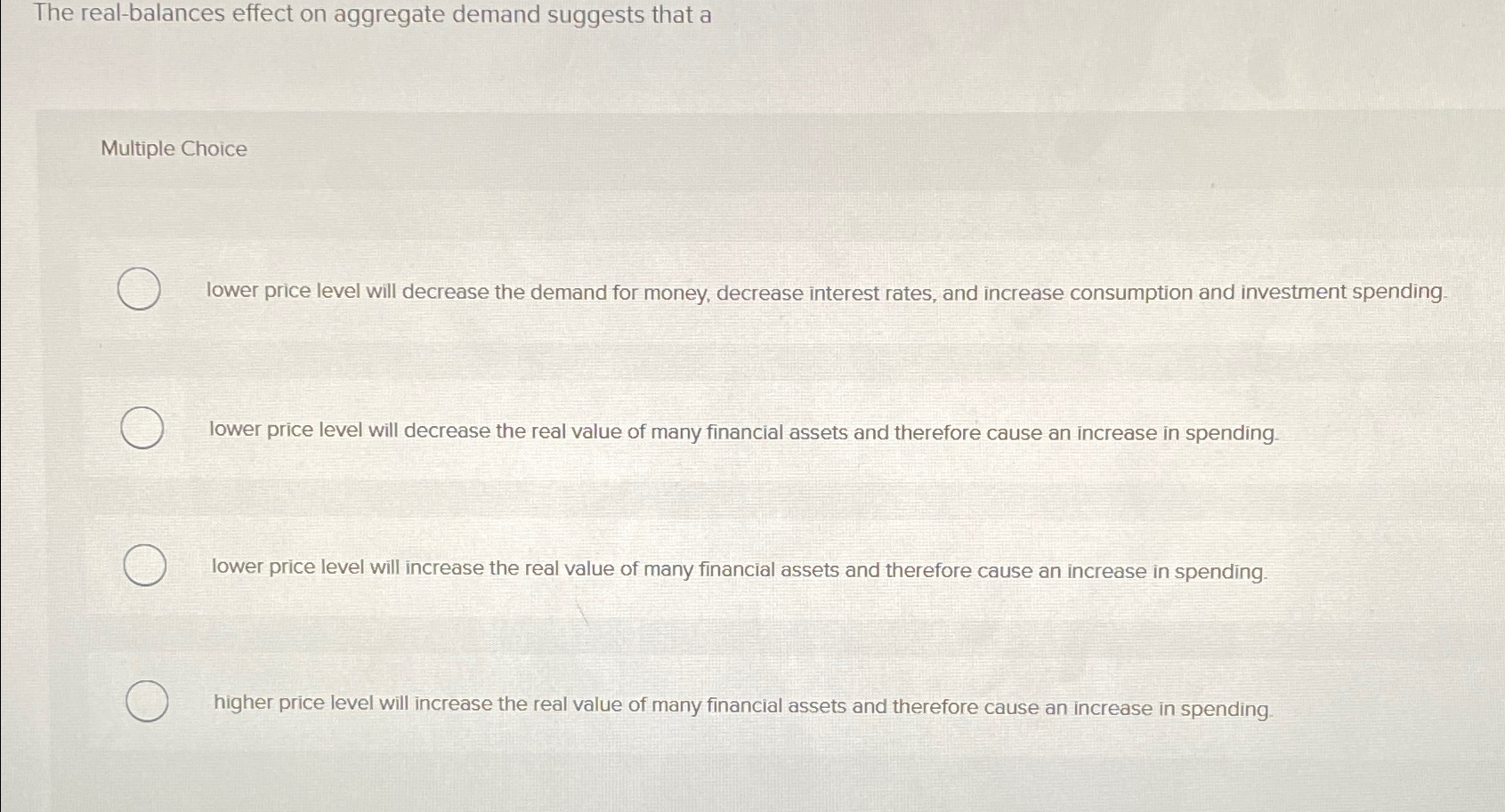 Solved The Real-balances Effect On Aggregate Demand Suggests 