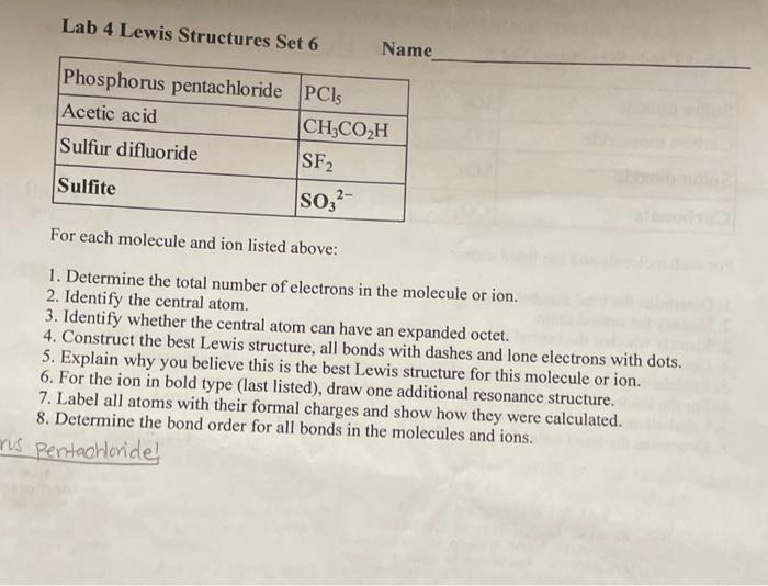 Solved Lab 4 Lewis Structures Set 6 For each molecule and | Chegg.com