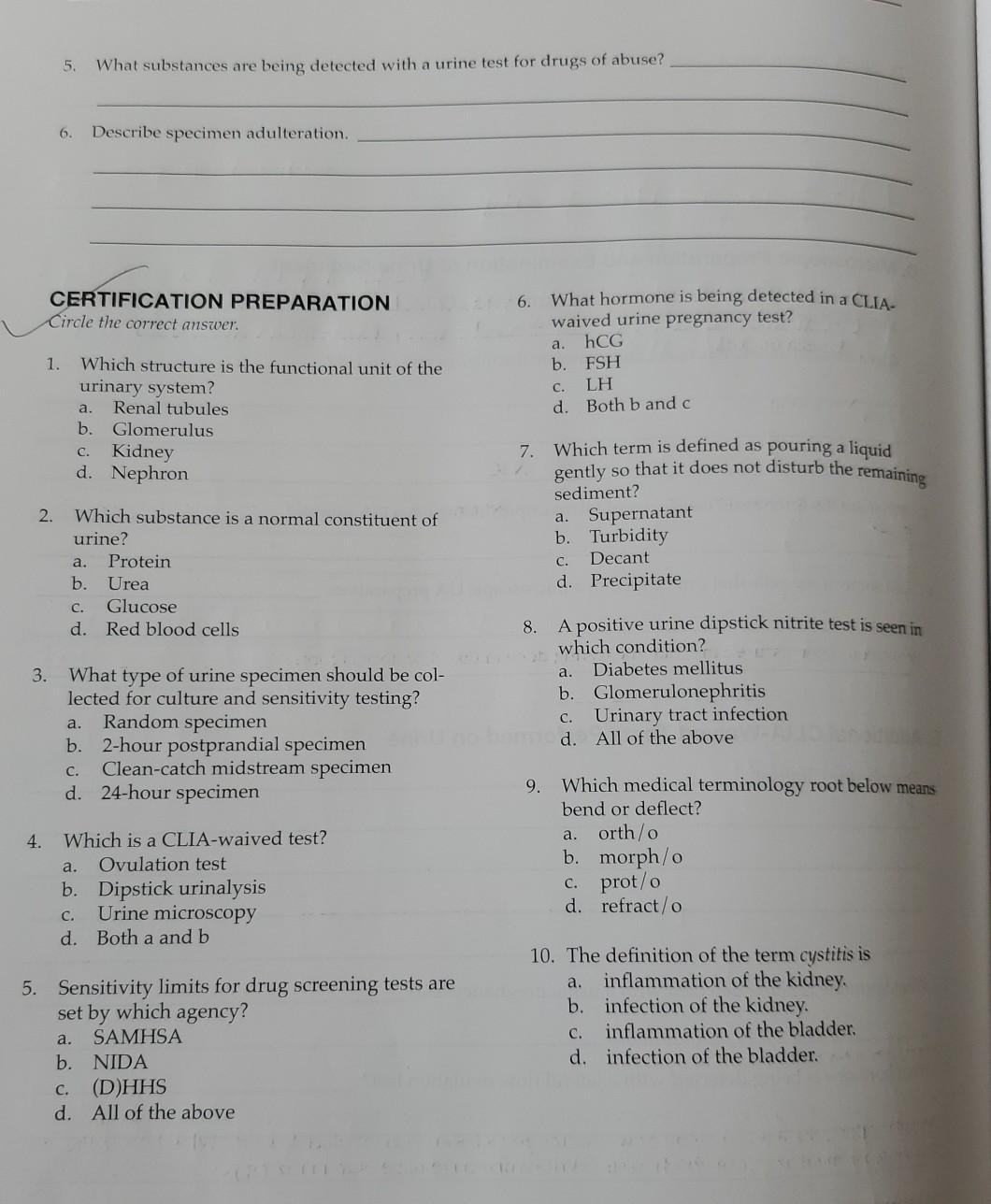Solved 5. What substances are being detected with a urine