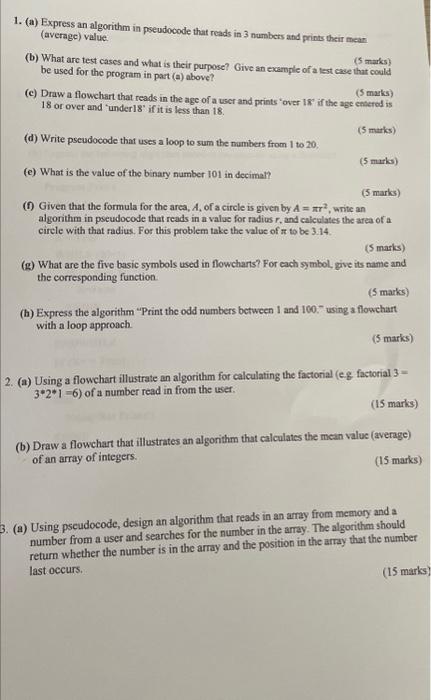 Solved 1. (a) Express an algorithm in pseudocode that reads | Chegg.com