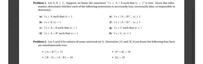 Solved Problem 1. Let A,B C C. Suppose We Know The Statement | Chegg.com