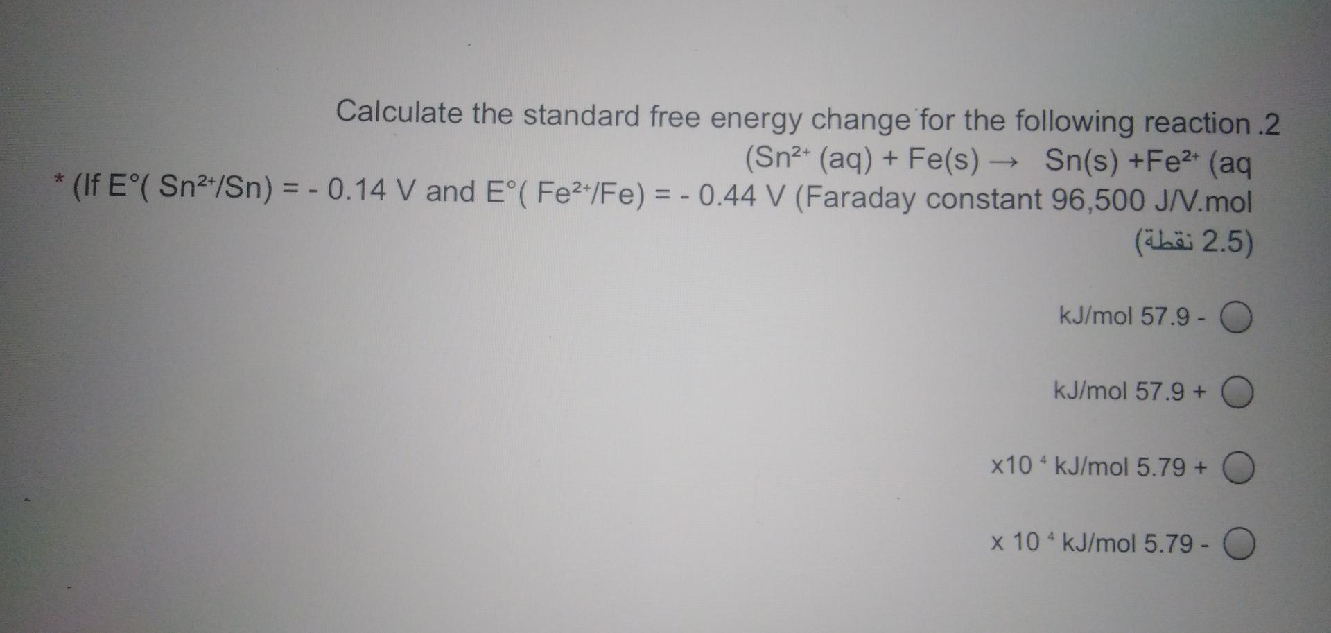 Solved Calculate the standard free energy change for the | Chegg.com