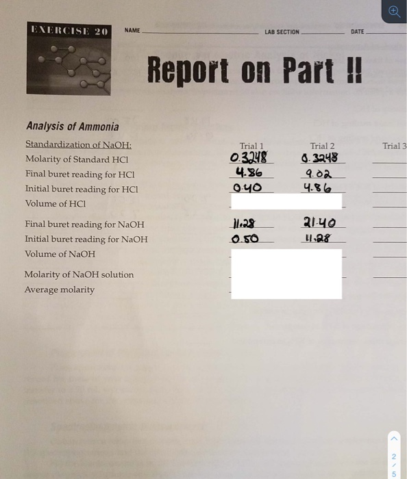 Solved EXERCISE 20 NAME LAB SECTION Report on Part !! Trial | Chegg.com