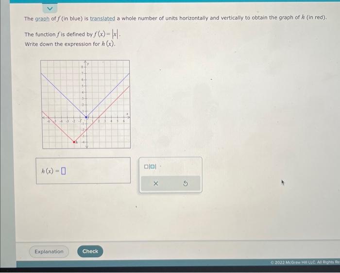Solved The graph of f (in blue) is translated a whole number | Chegg.com