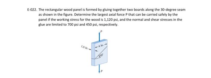E-022. The rectangular wood panel is formed by gluing together two boards along the 30-degree seam as shown in the figure. De