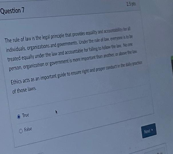 Solved Question 723005The rule of law is the legal principle | Chegg.com