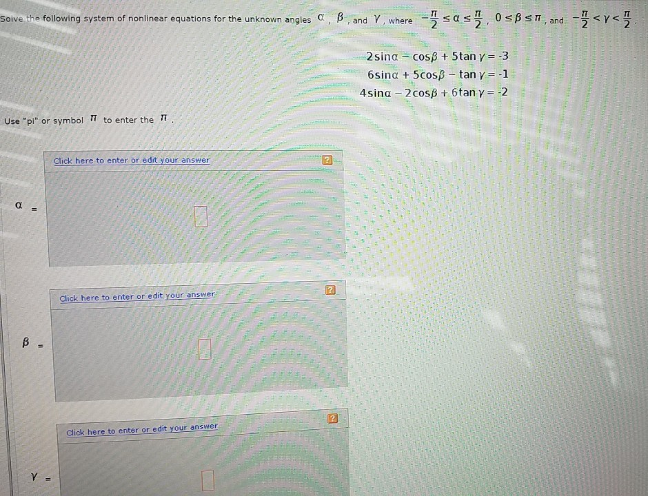 Solved Solve the following system of nonlinear equations for | Chegg.com