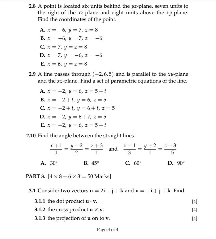 Solved 2.8 A point is located six units behind the yz-plane, | Chegg.com