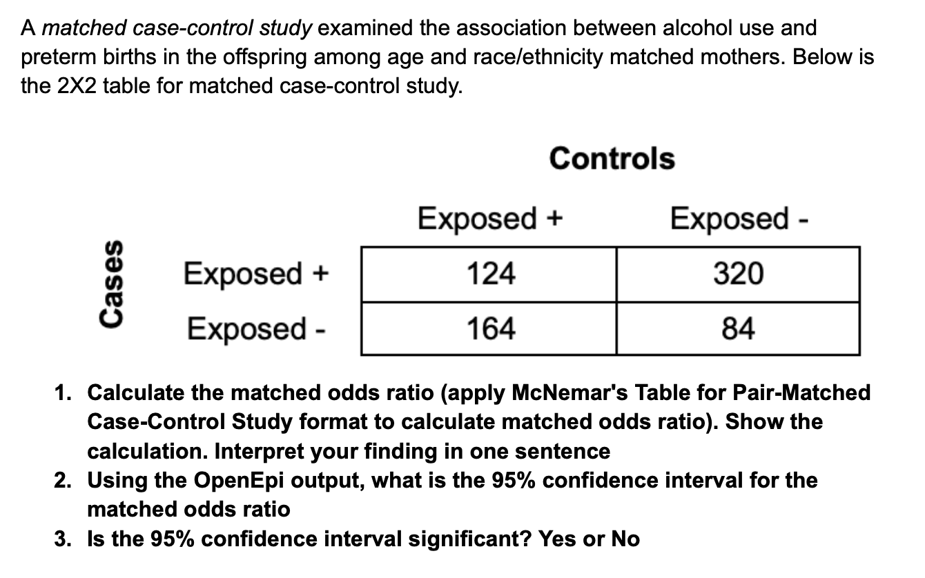 Matching Case Control Solved A matched case-control study examined the association | Chegg.com