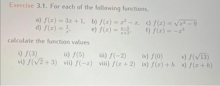 Solved Exercise 3.1. For Each Of The Following Functions, A) | Chegg.com