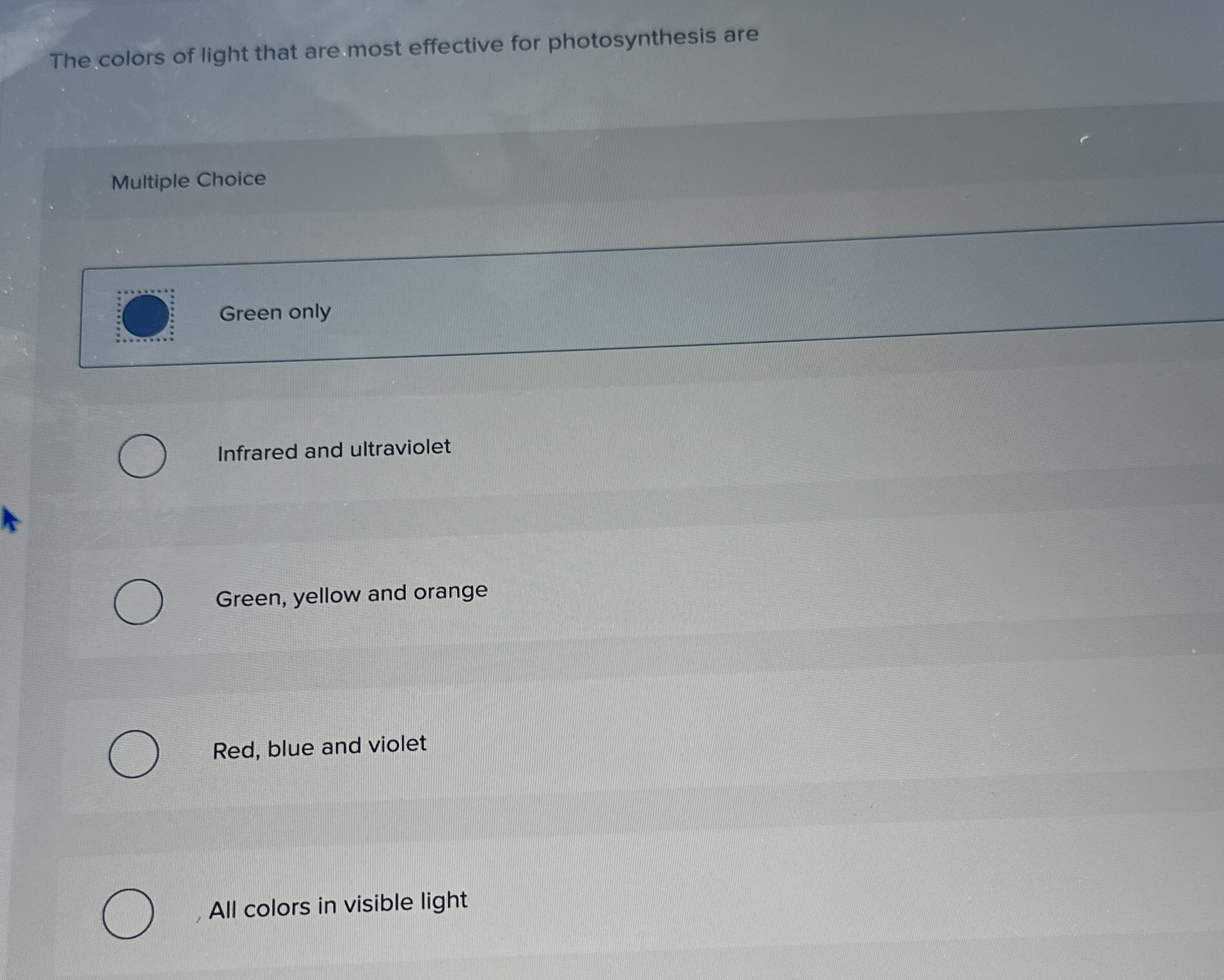 Solved The colors of light that are most effective for | Chegg.com