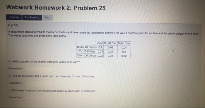 Solved Webwork Homework 2: Problem 25 Previous Problem List | Chegg.com