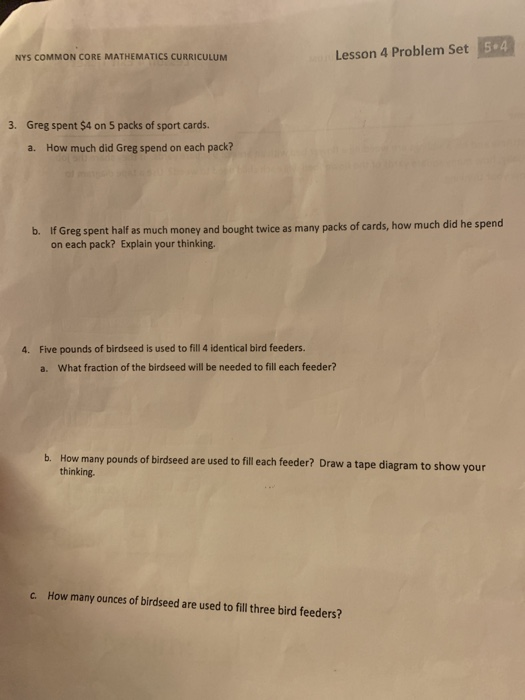 Solved NYS COMMON CORE MATHEMATICS CURRICULUM Lesson 4 | Chegg.com