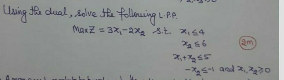 Solved Using the dual, solve the following L.P.P. Max | Chegg.com